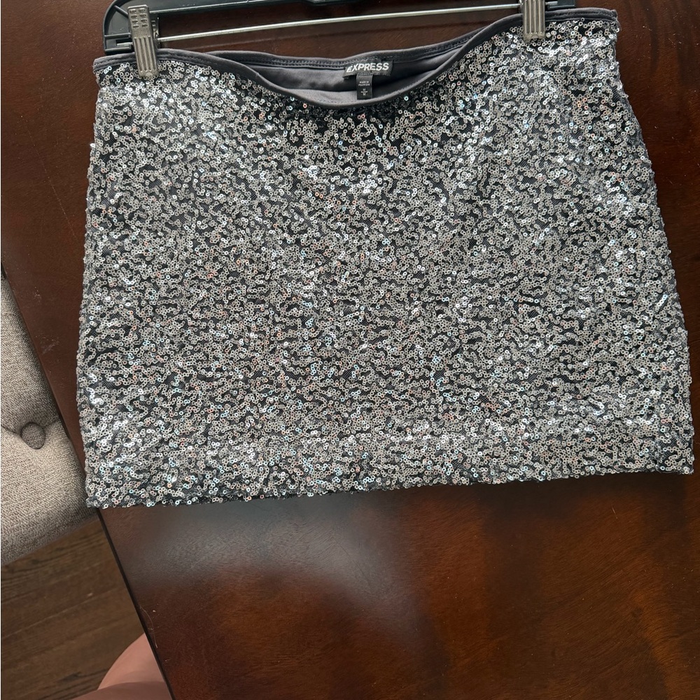 Express Silver Sequin Mini Skirt